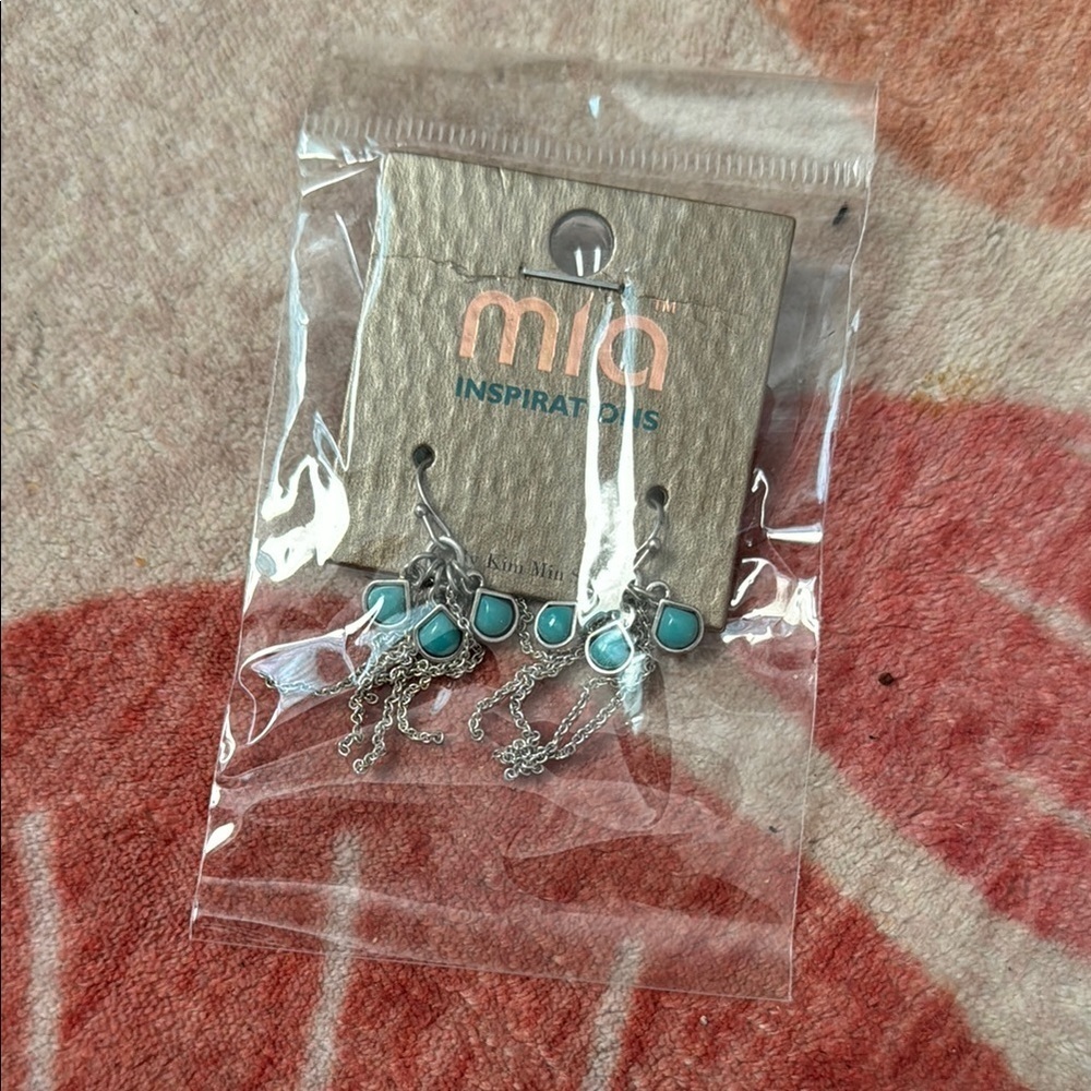 Mia Collection Inspirations Silver Turquoise Western Boho Chain Dangle Earrings - Picture 2 of 3